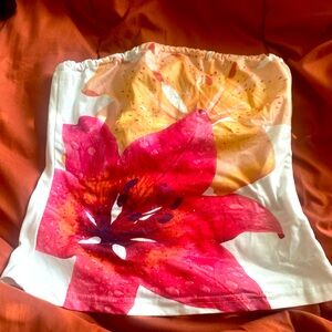 Floral Tube Top with Red and Orange Flowers